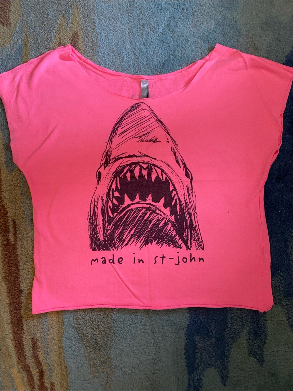 Next Level Apparel Hot Pink Graphic Crop Top with Black Print